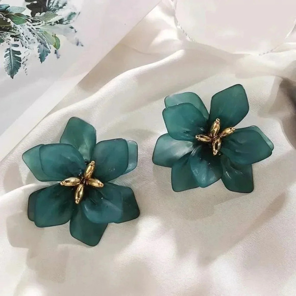 Big Flower Studs Statement Earrings Turquoise - Picture 1 of 5